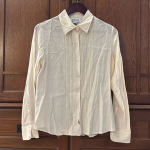 EUC Alfani Silk Pin-tuck Pleated Button Down Long Sleeve Tunic Collared Blouse